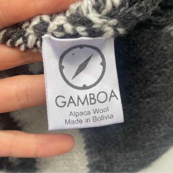 Gamboa Alpaca Southwestern Fringed Poncho Aztec sweater tribal boho Gray white - Picture 4 of 7